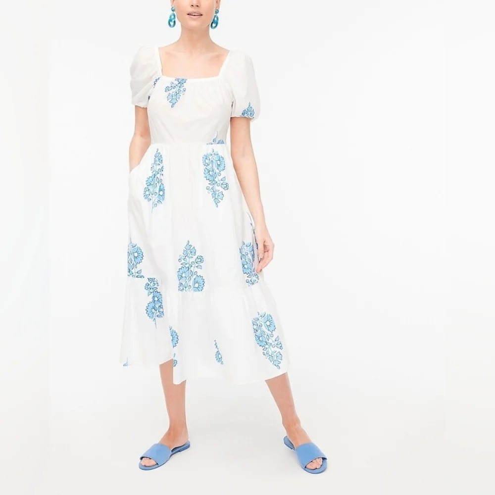 NWT J CREW Square Neck Off Shoulder Midi Dress Size 12 - Picture 2 of 15